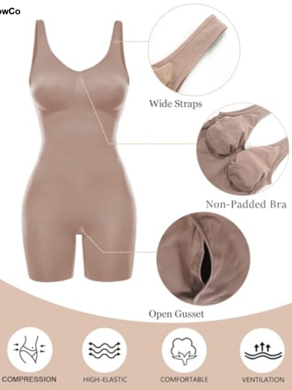 SHAPERX Mid-Thigh Bodysuit Tummy Control Shapewear - Picture 3 of 6